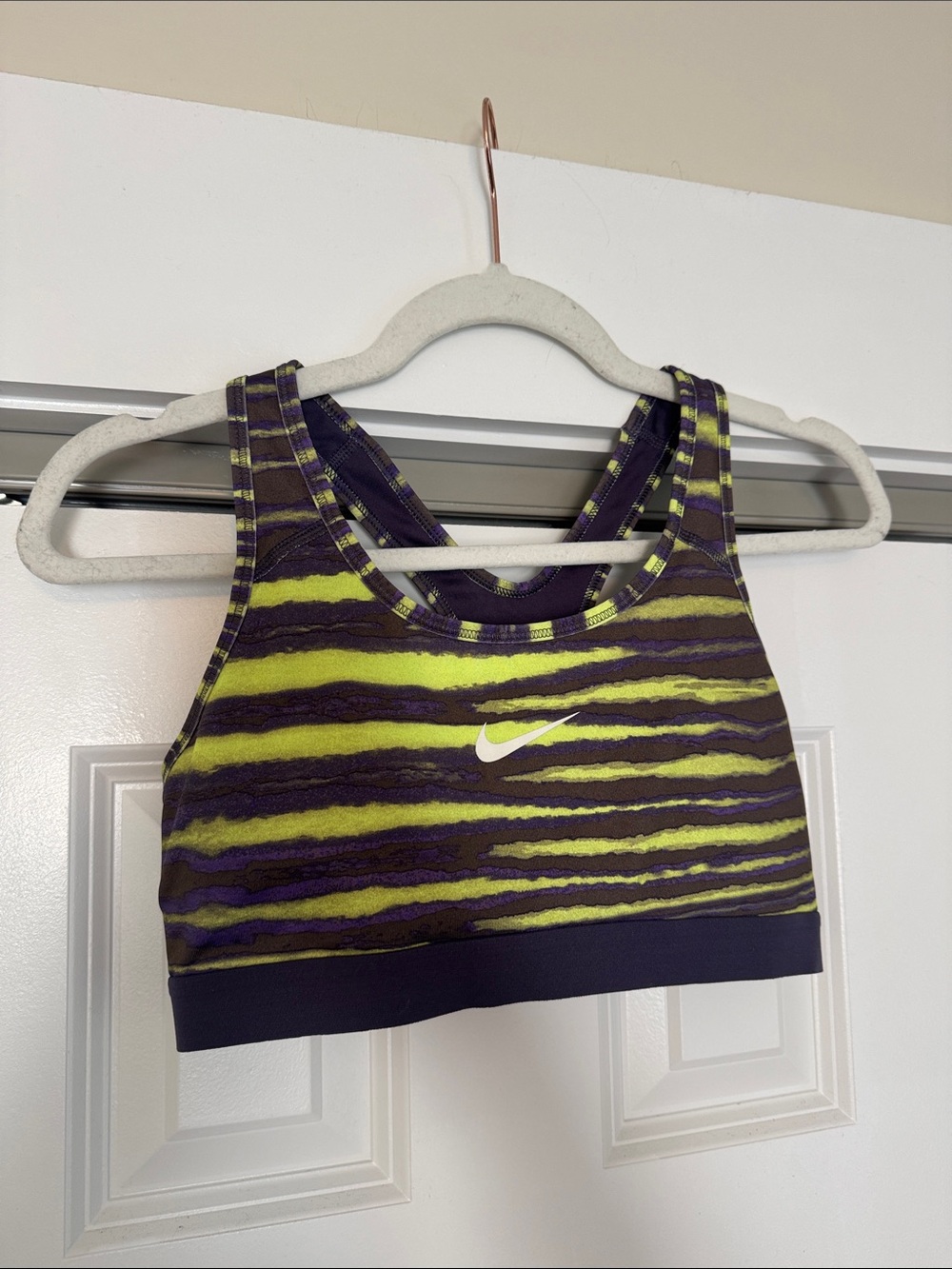 Nike Purple and Yellow Striped Racerback Sports Bra